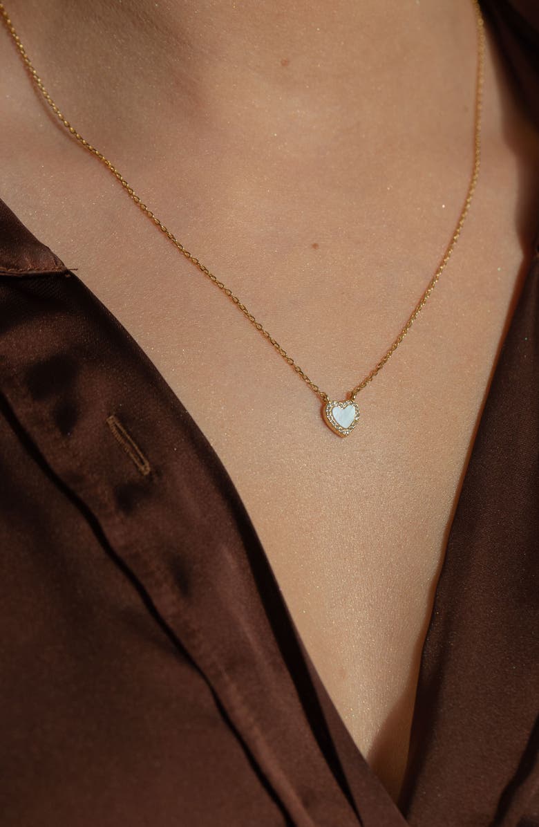 Argento Vivo Sterling Silver 14K Gold Plated Mother-of-Pearl Heart Pendant Necklace, Alternate, color,