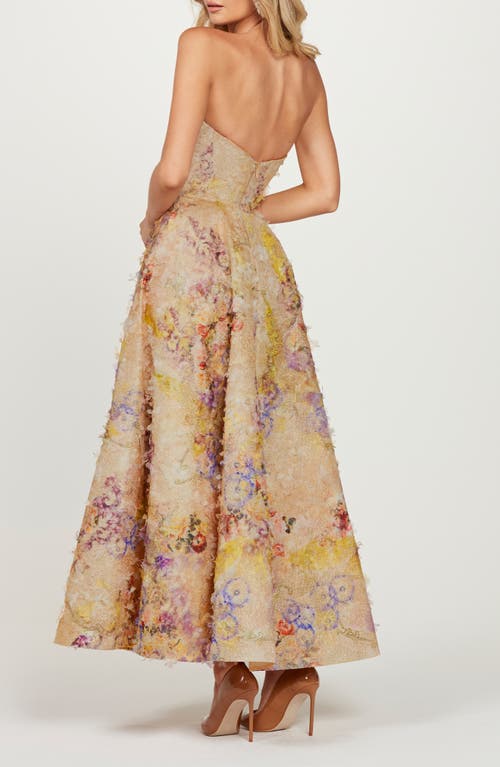 Helsi Celine Appliqué Strapless Cocktail Dress In Gold Watercolor