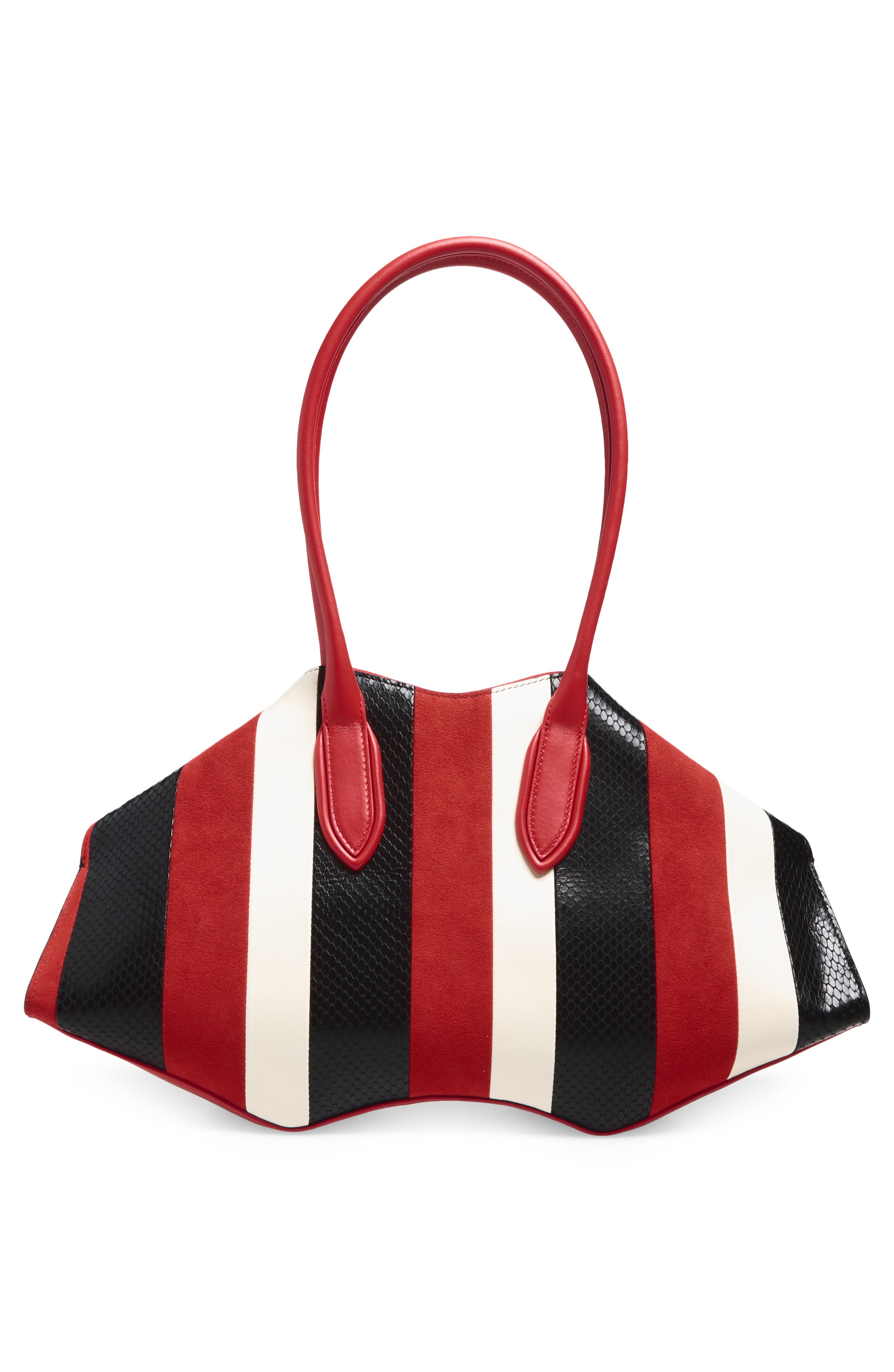 McQueen Manta Stripe Handbag, Alternate, color, Red/ White/ Black/ Silv