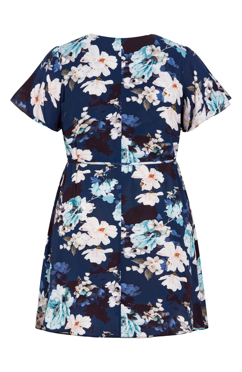 City Chic Megan Floral Print Minidress, Alternate, color, Navy Print