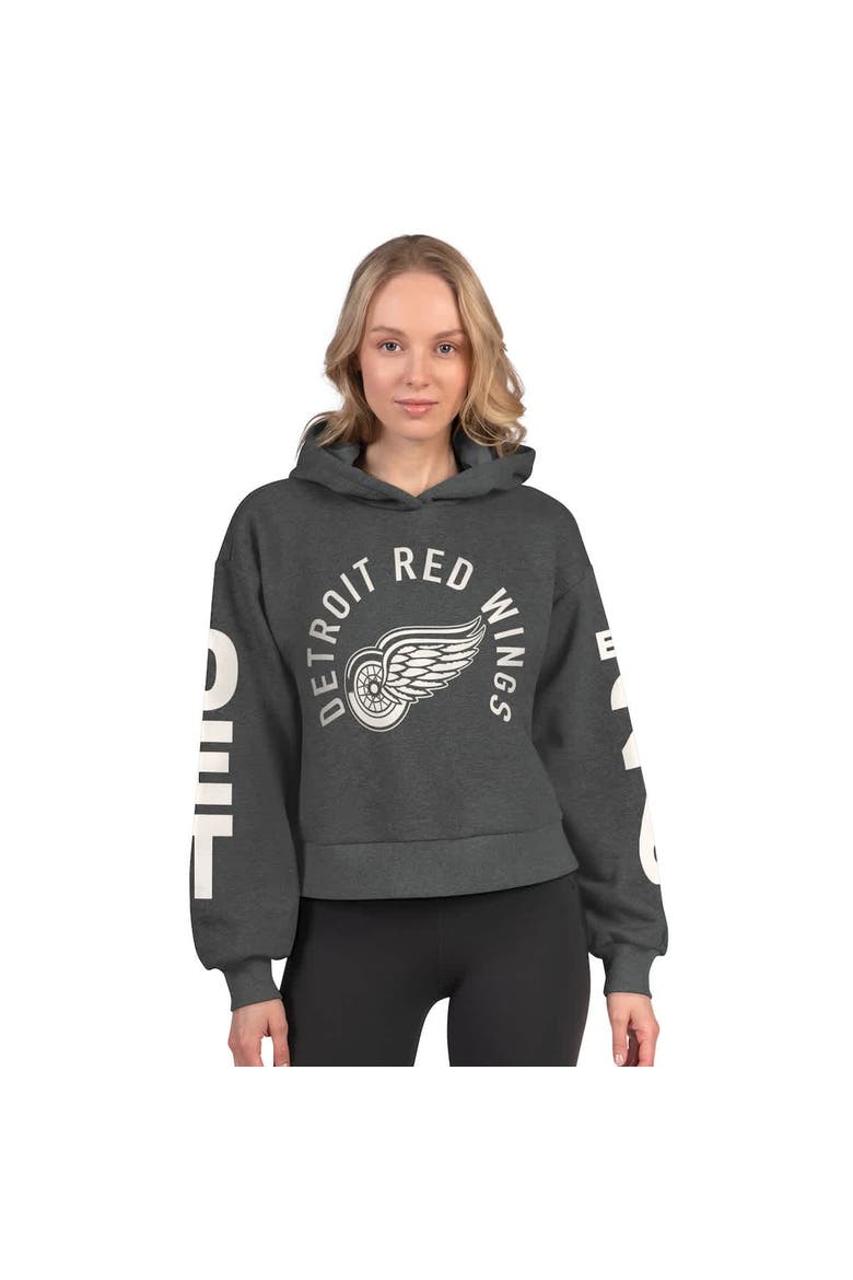 Women's Starter  Heather Charcoal Detroit Red Wings Star Player Cropped Fleece Hoodie, Alternate, color, Heather Charcoal