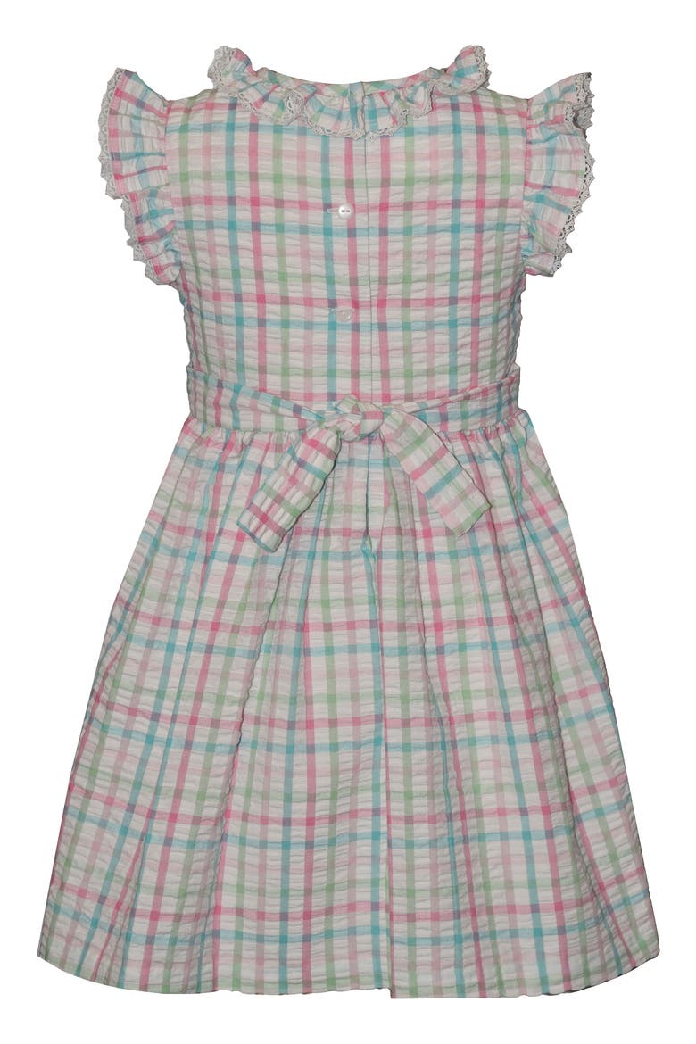 Kids' Check Smocked Waist Cotton Blend Seersucker Dress, Alternate, color, IVORY MULTI
