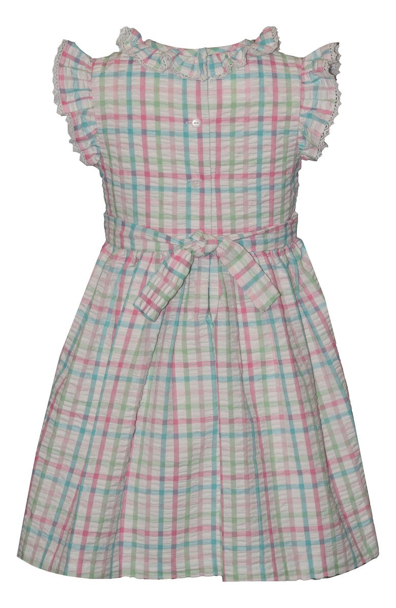 GERSON & GERSON Kids' Check Smocked Waist Cotton Blend Seersucker Dress, Alternate, color, Multi