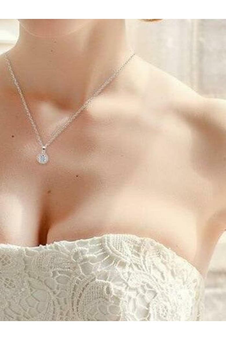 Round Halo Crystal Pendant Necklace, Alternate, color, Silver
