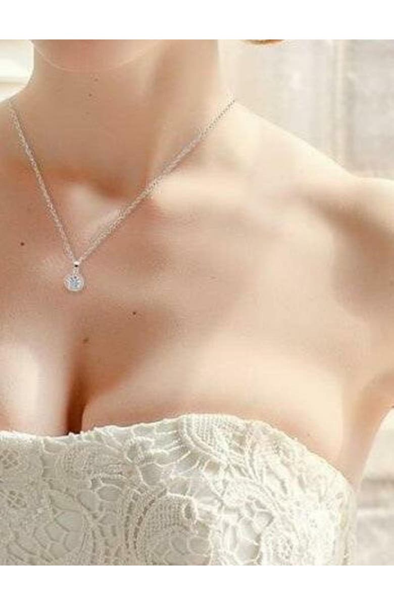 Hollywood Sensation Round Halo Crystal Pendant Necklace, Alternate, color, Silver