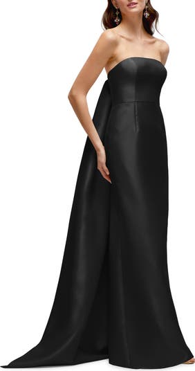 Strapless Satin Twill Column Gown with Removable Train