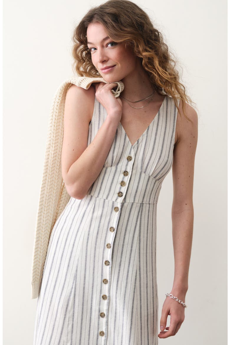 Camila Stripe Button Front Hemp Blend Maxi Dress, Alternate, color, CREAM/NAVY STRIPE