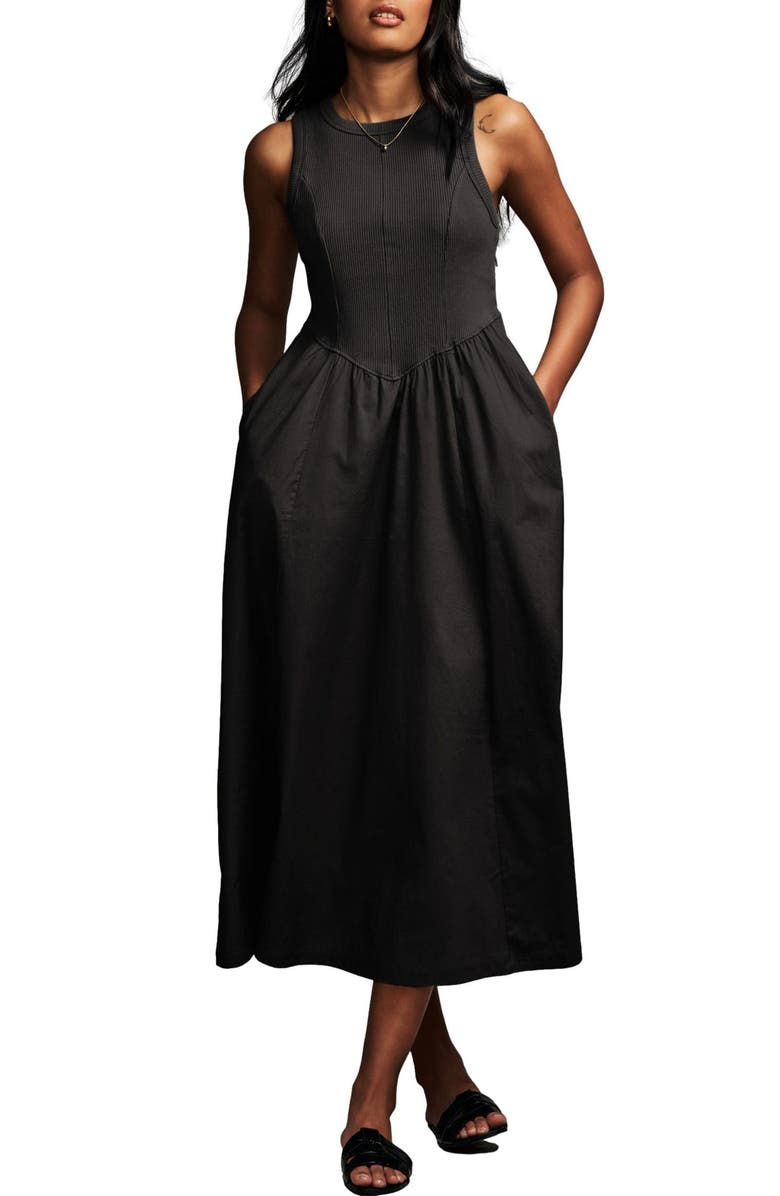 NEXT Mixed Media Cotton Blend Sleeveless Midi Dress, Main, color, 