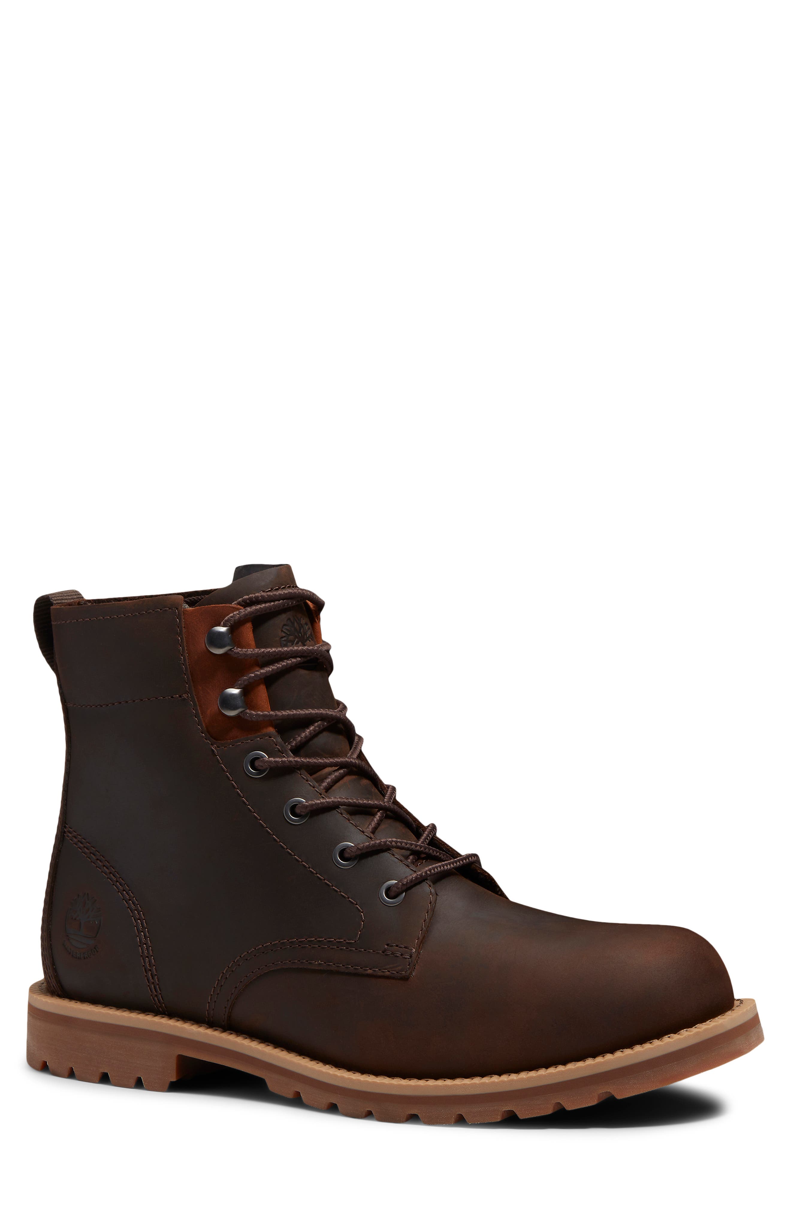 Britton Falls Waterproof Lace Up Boot, Main, color, DARK BROWN FULL GRAIN