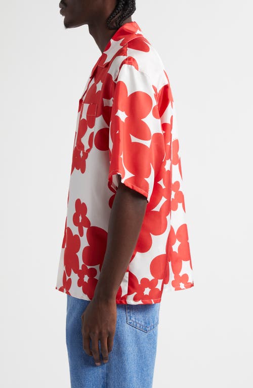 Shop Marni Dillies Print Silk Bowling Shirt In Crimson