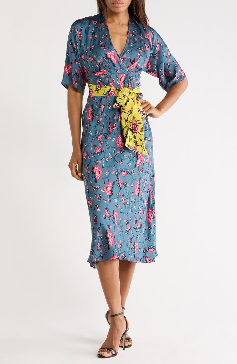 Diane von Furstenberg Gracie Floral Print Dress, Main, color, Dancing Rose Petrol Mix