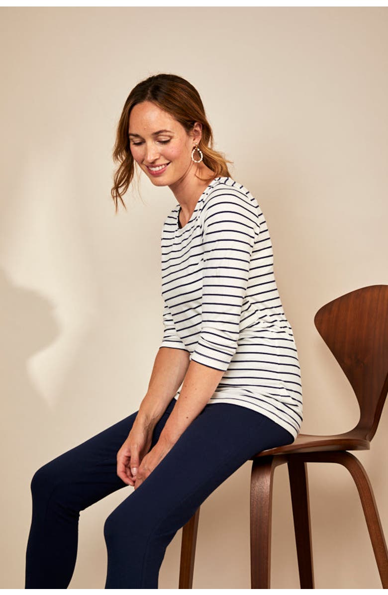 The Bshirt Nursing 3/4 Sleeve Top, Main, color, White / Navy Stripe