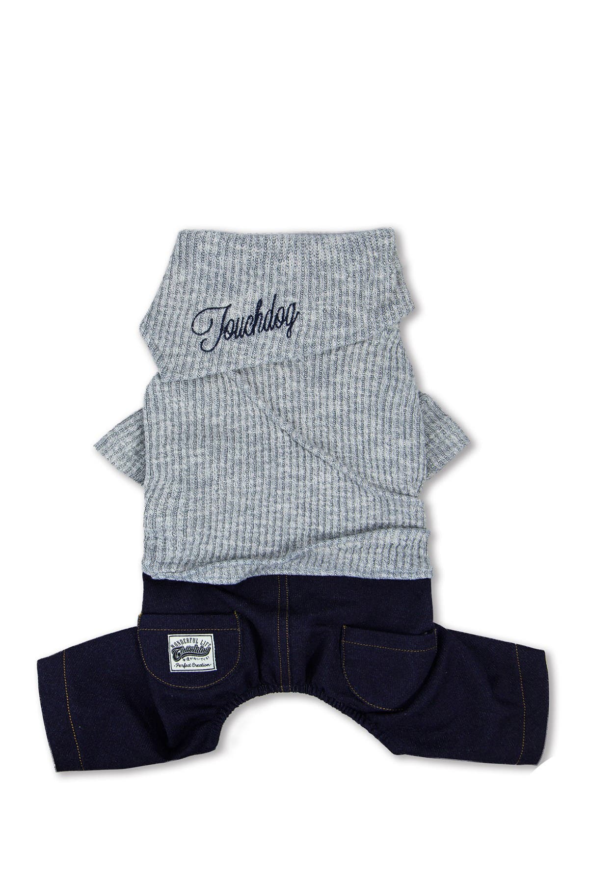 TOUCHDOG Vogue Neck-Wrap Sweater & Denim Outfit - Gray - Extra Large