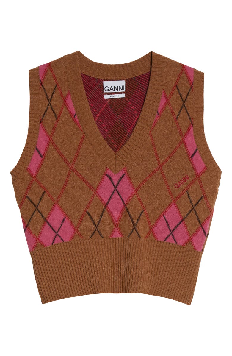 Ganni Harlequin Argyle Recycled Wool Blend Sweater Vest, Alternate, color, 