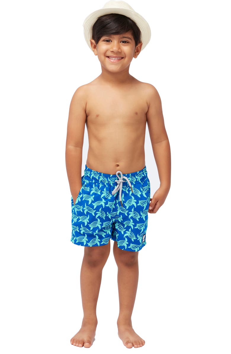 Tom & Teddy Kids' Turtle Print Swim Trunks, Alternate, color, Blue Ice Green