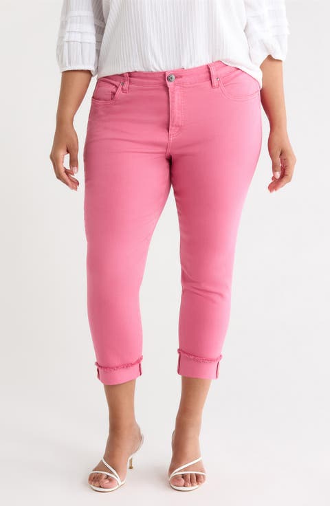 Amy Frayed Crop Slim Straight Leg Jeans (Plus)