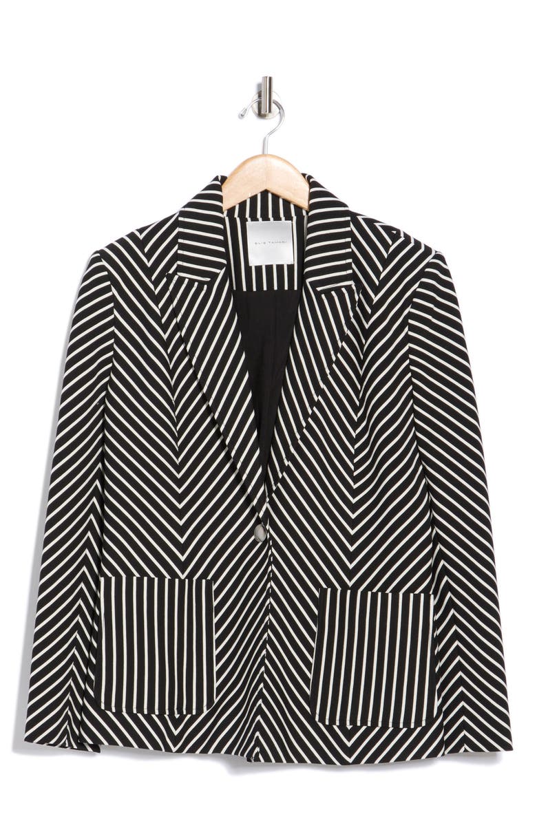 Elie Tahari Stripe Peak Lapel Cotton & Linen Blend Blazer, Alternate, color, Noir And White Stripe