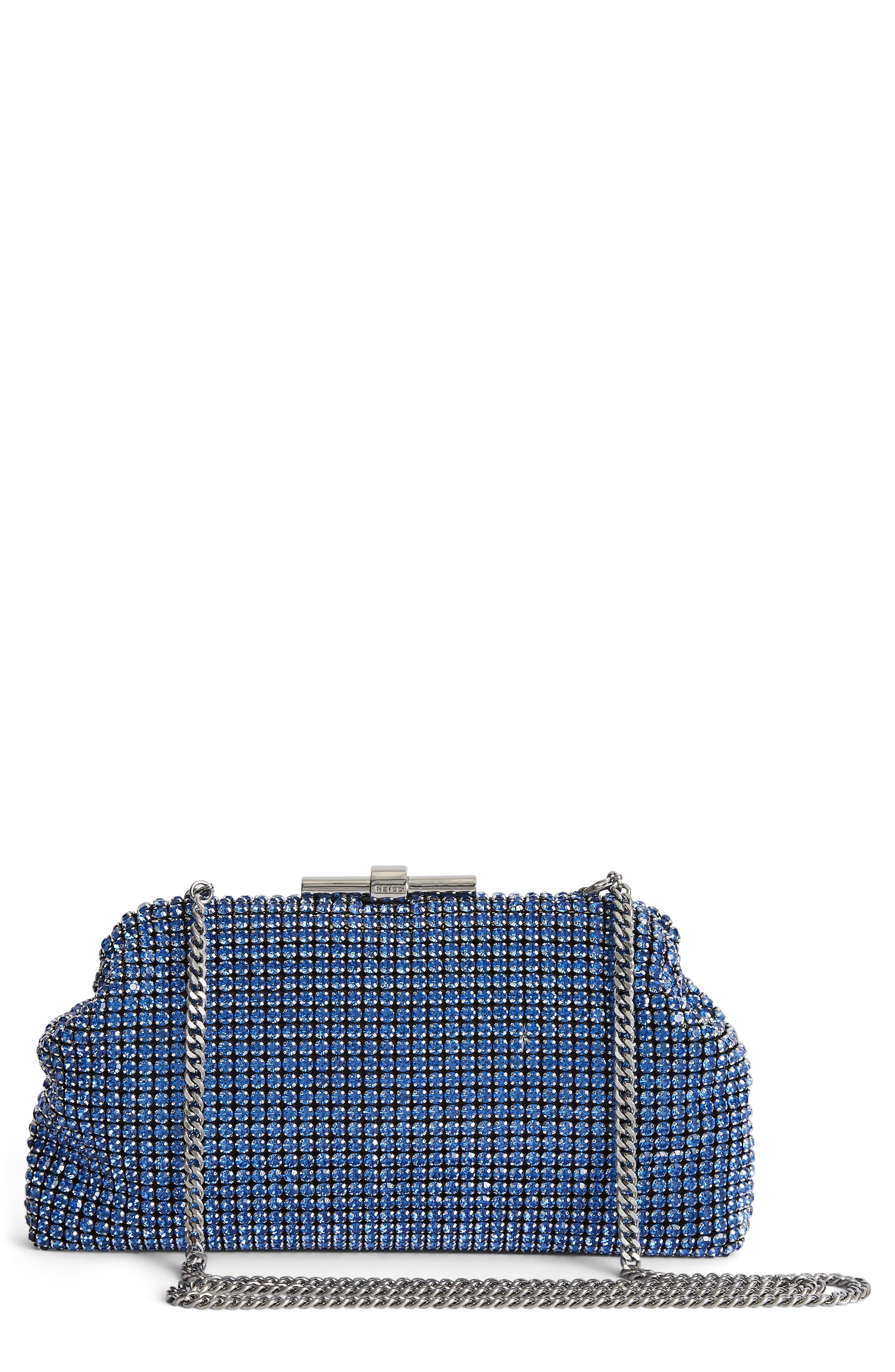 Adaline Crystal Embellished Frame Clutch, Main, color, ELECTRIC BLUE
