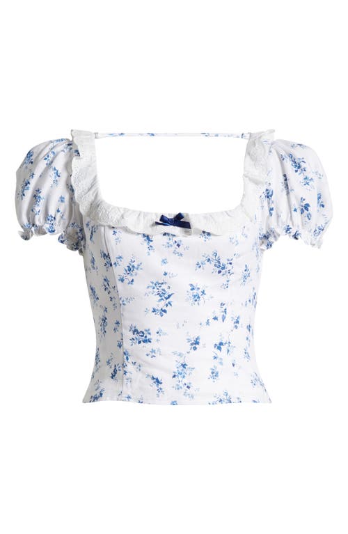Reformation Alice Lace Trim Puff Sleeve Crop Top
