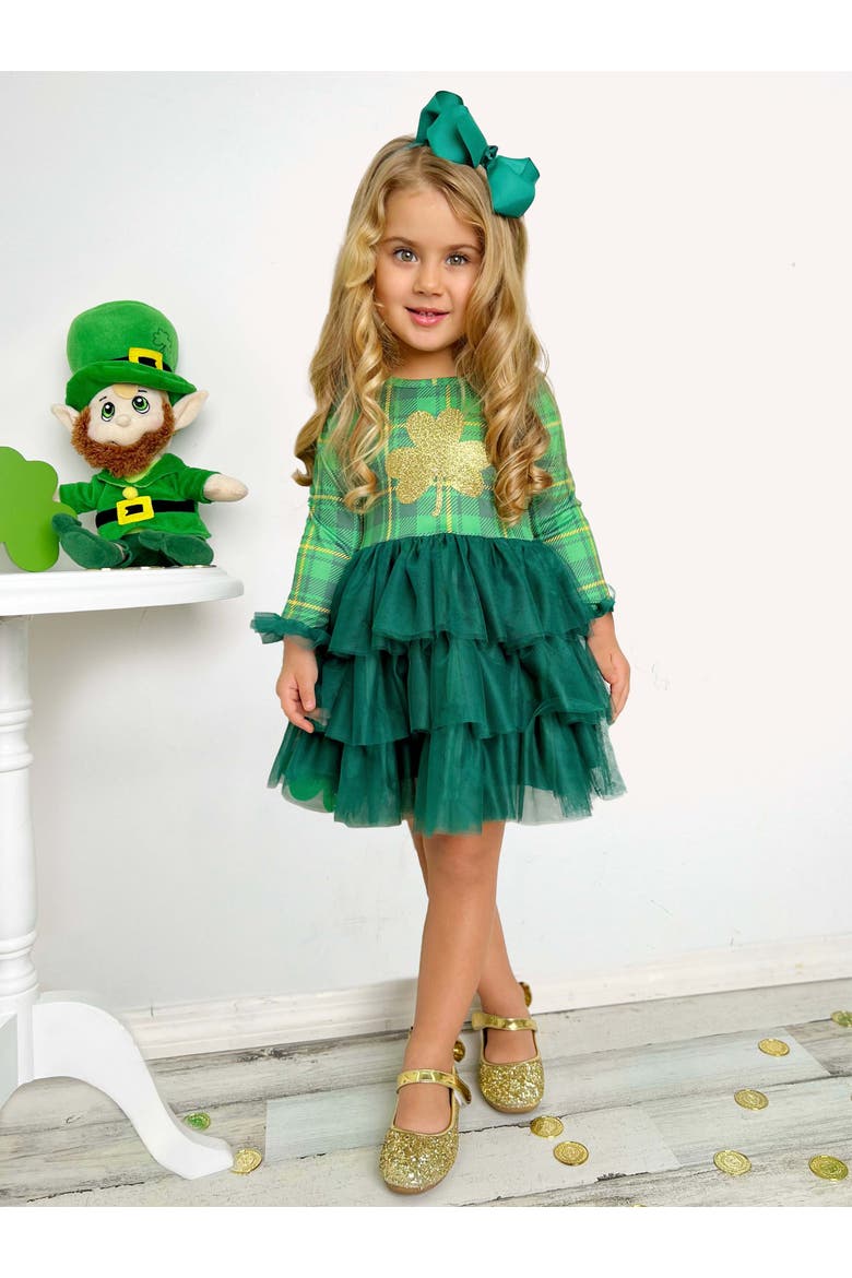 Shimmering Shamrocks Tiered Tutu Dress, Alternate, color, Green