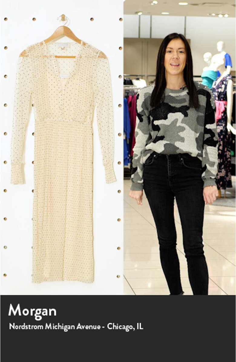 Polka Dot Long Sleeve Ruffle Mesh Midi Dress, sales video thumbnail