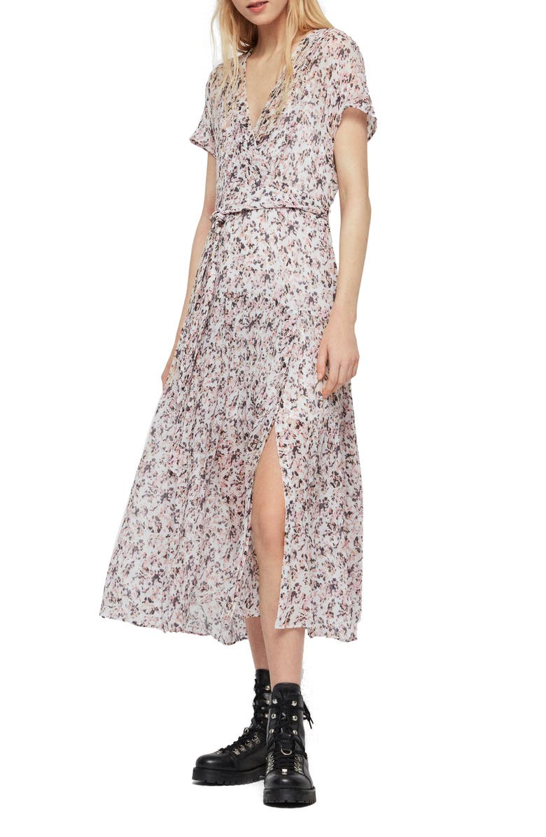 AllSaints Alix Freefall Floral Print Midi Dress, Main, color, 