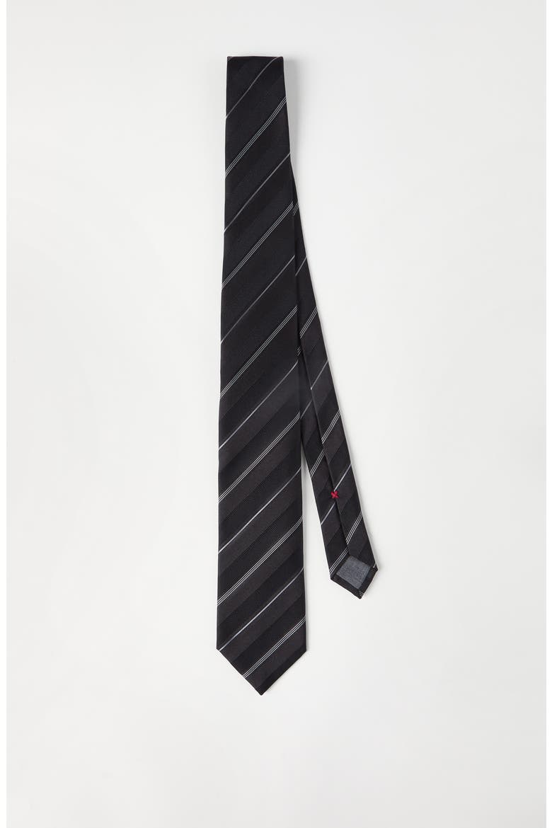 Striped silk necktie, Alternate, color, Black