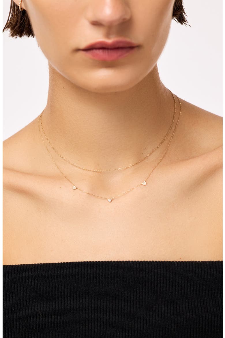 Gold Heart Necklace - Diamond Heart Station Necklace, Alternate, color, Gold