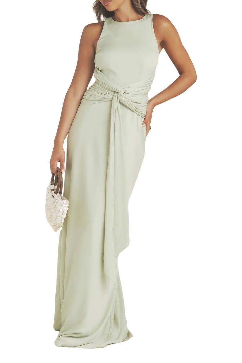 Abigail Halter Neck Knot Detail Dress, Alternate, color, Sage
