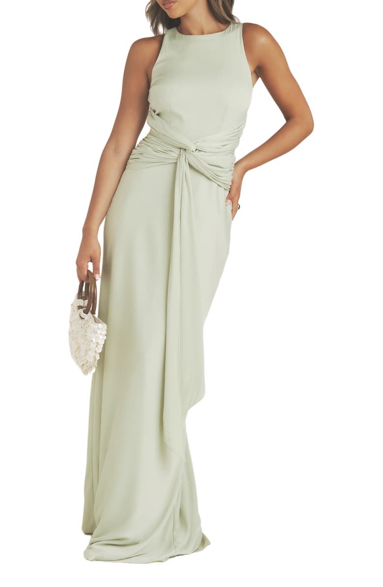 Six Stories Abigail Halter Neck Knot Detail Dress, Alternate, color, Sage