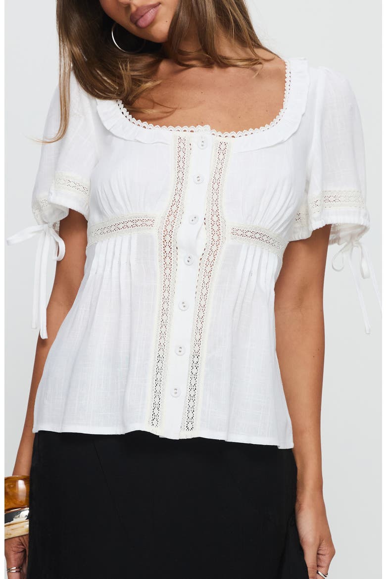 Indianah Pleat Lace Top, Main, color, WHITE