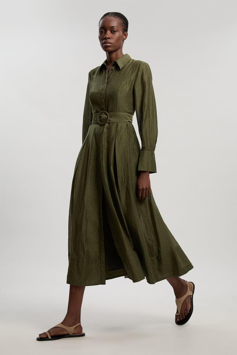 Organdie Midi Shirt Dress, Alternate, color, Khaki