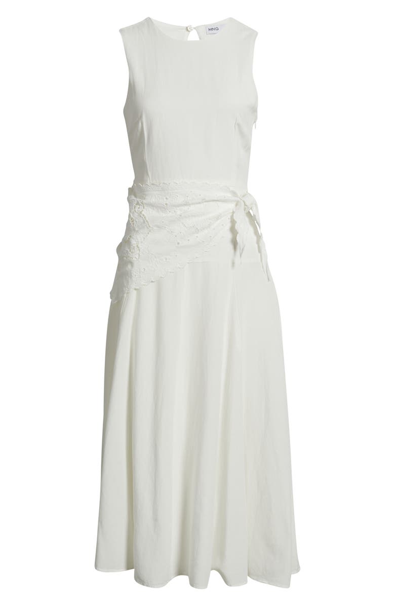 MANGO Embroidered Handkerchief Midi Dress, Main, color, Ecru
