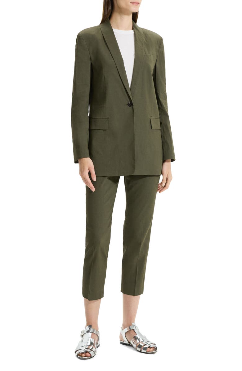 Theory Good Shawl Collar Linen Blend Blazer, Alternate, color, Dark Olive