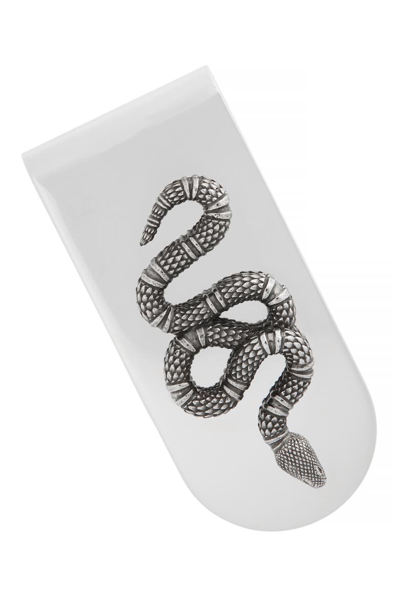 Snake Insignia Money Clip, Main, color, SILVER