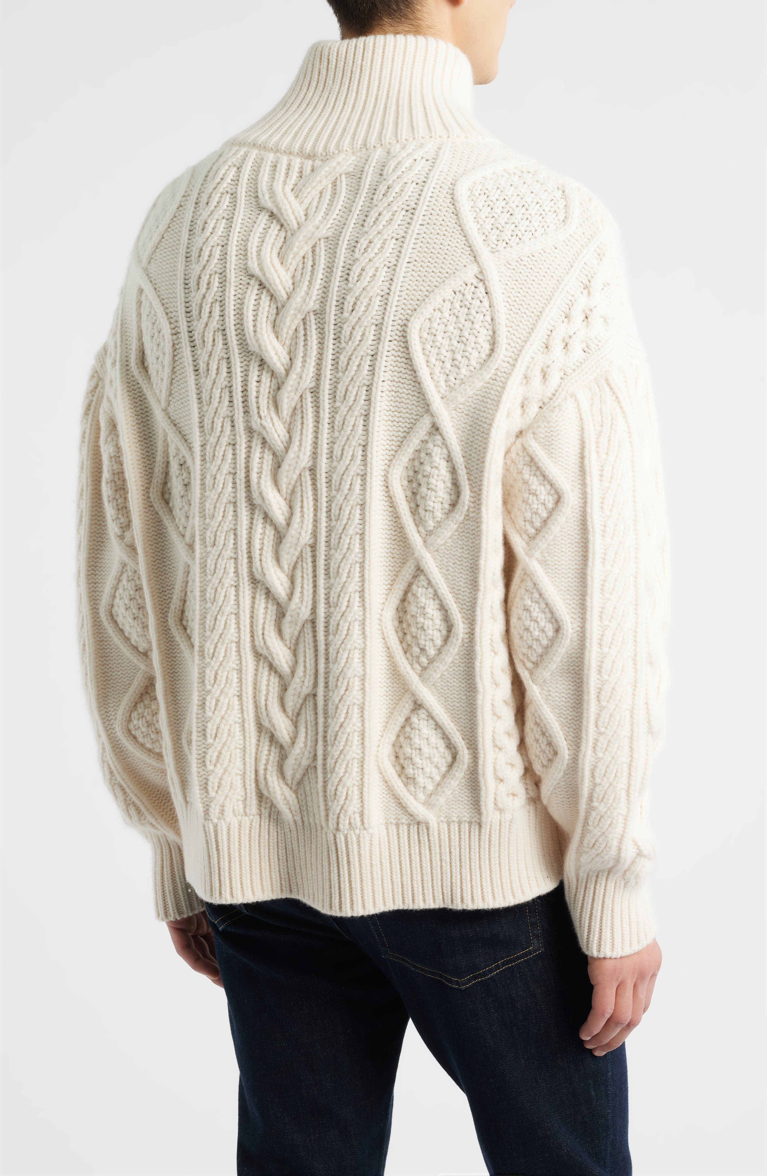 Oversize Chunky Cabled Wool & Cashmere Half Zip Sweater - image 2