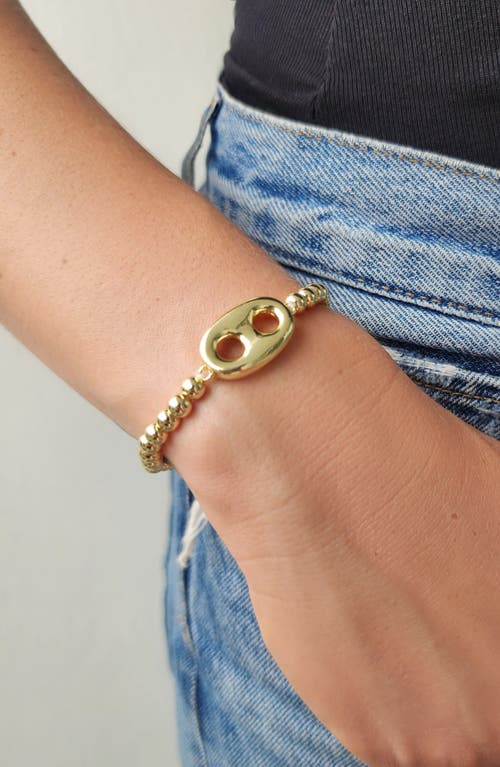 Adornia 14k Gold Plated Mariner Link Stretch Bead Bracelet In Gold