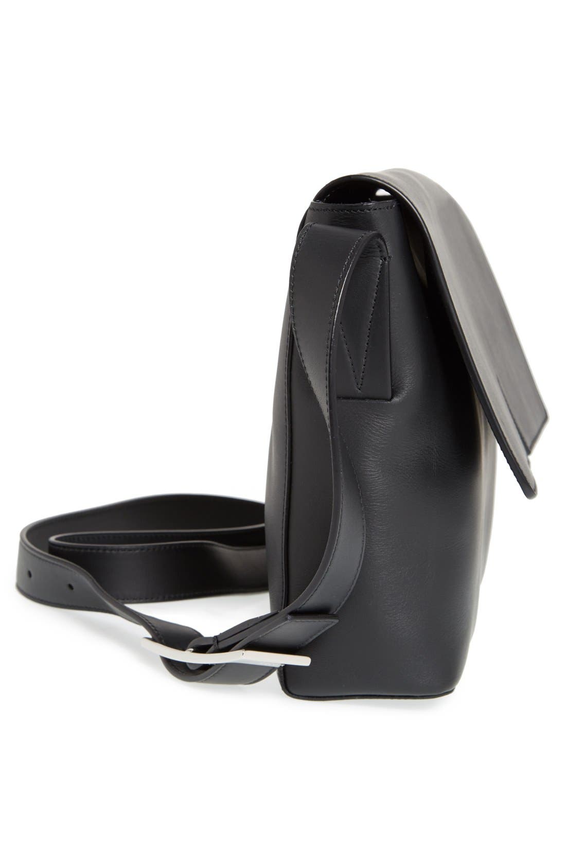 'Signature Collection - Medium' Leather Messenger Bag, Alternate, color, BLACK