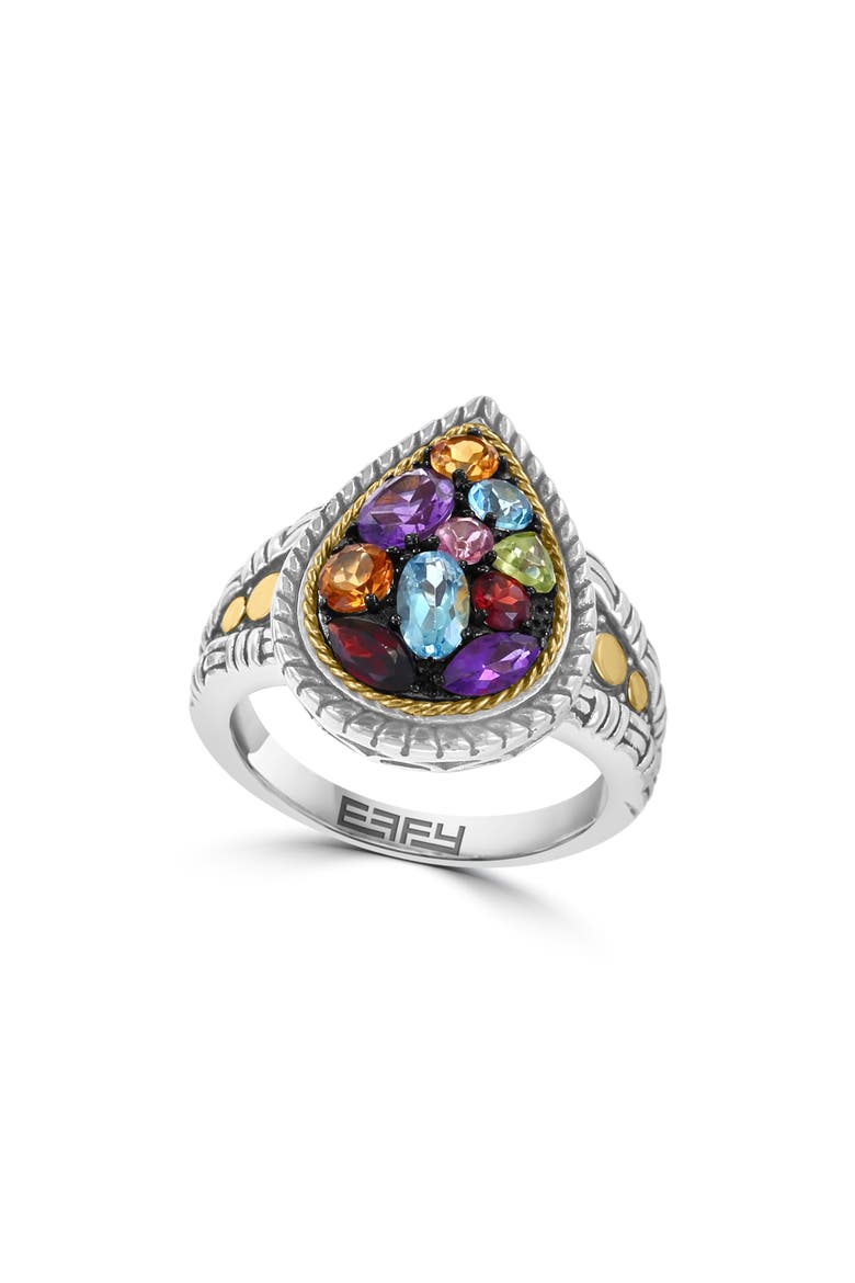 Two-Tone Semiprecious Stone Pear Signet Ring, Main, color, SILVER MULTI