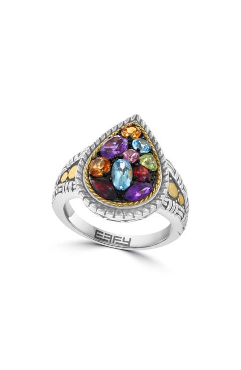 Two-Tone Semiprecious Stone Pear Signet Ring