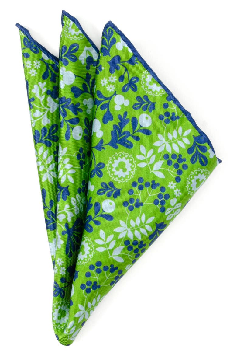 Mickey Floral Silk Pocket Square, Main, color, GREEN