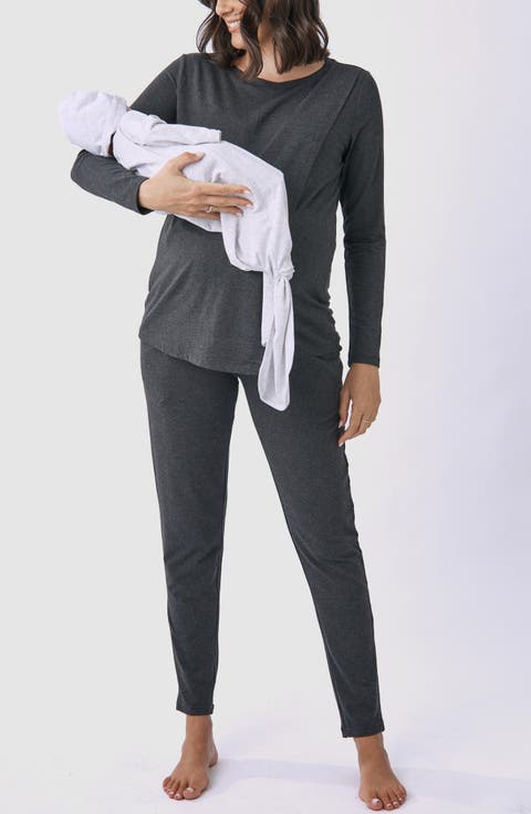Maternity/Nursing Top, Lounge Pants & Knotted Baby Gown Set