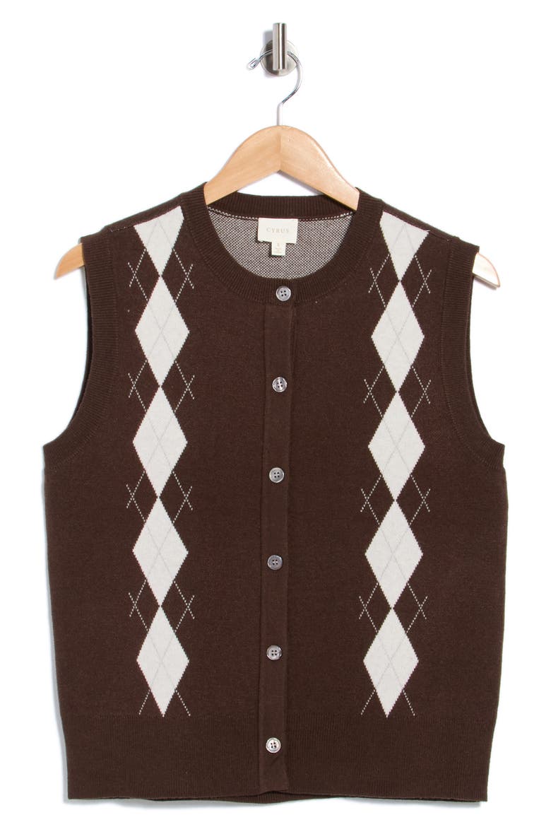 Argyle Sweater Vest, Alternate, color, CAF NOIR BROWN
