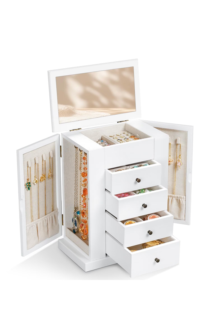 Solid Wood Tabletop Jewelry Armoire, Main, color, White