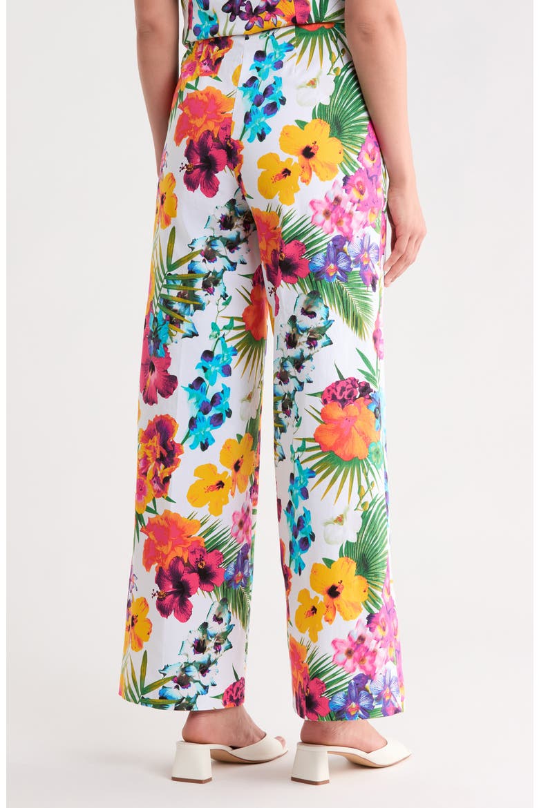 Tropical Floral Print Wide Leg Pants, Alternate, color, HIBISCUS WHITE
