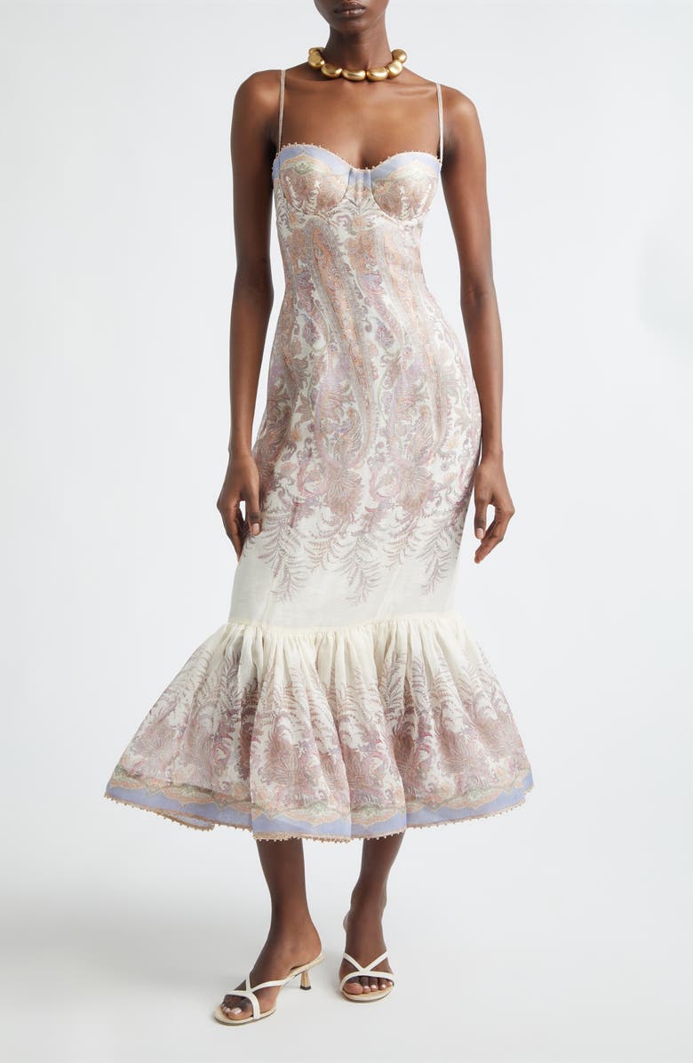 Zimmermann Alchemy Paisley Print Linen & Silk Dress, Main, color, Cream Paisley
