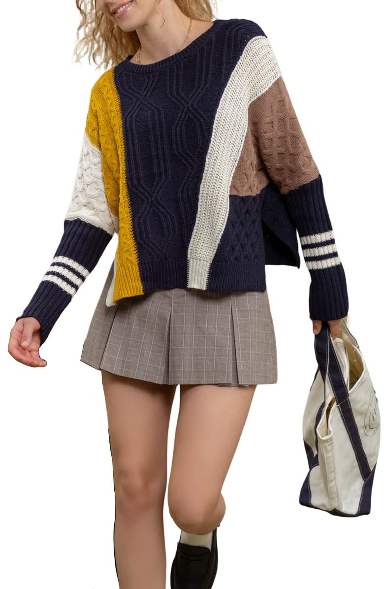 Blu Pepper Colorblock Sweater, Main, color, Navy Multi