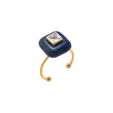 CZ Square Bezeled Natural Stone Ring