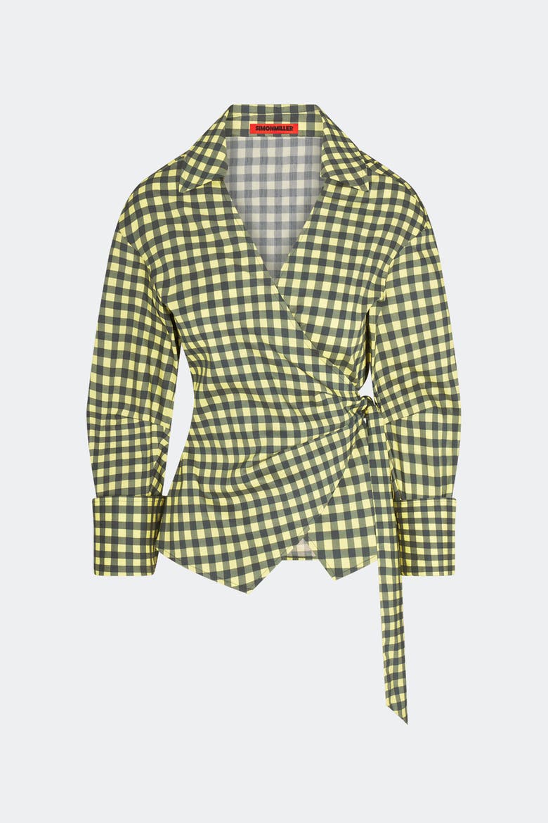 Anya Poplin Wrap Top, Alternate, color, Peridot/Ebony Gingham