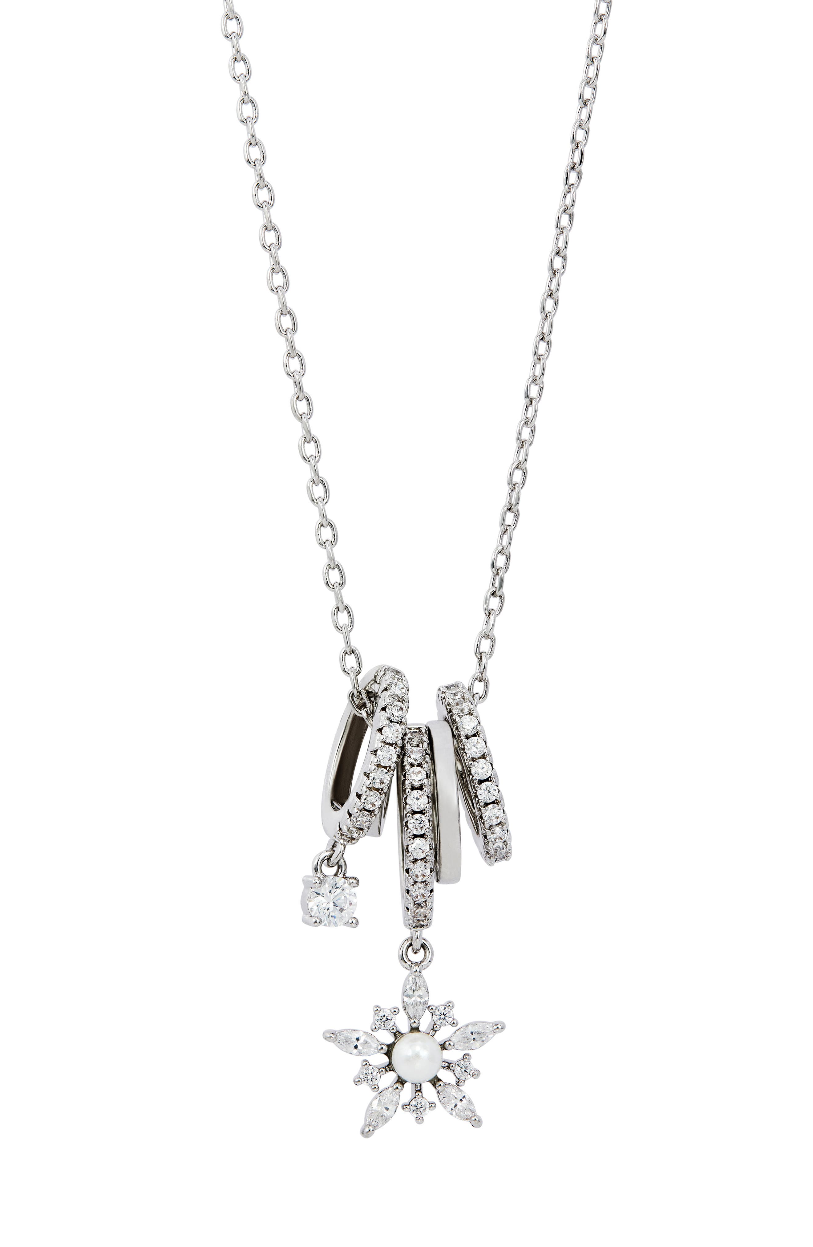 Imitation Pearl and Pav Star Charm Necklace